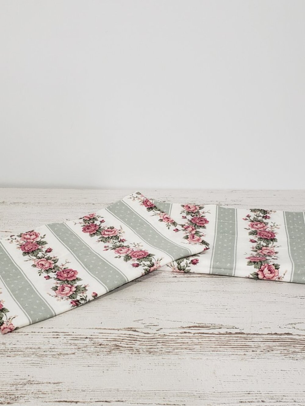 Pair of Striped Floral Handmade Curtain Valances   43" wide X 13" tall